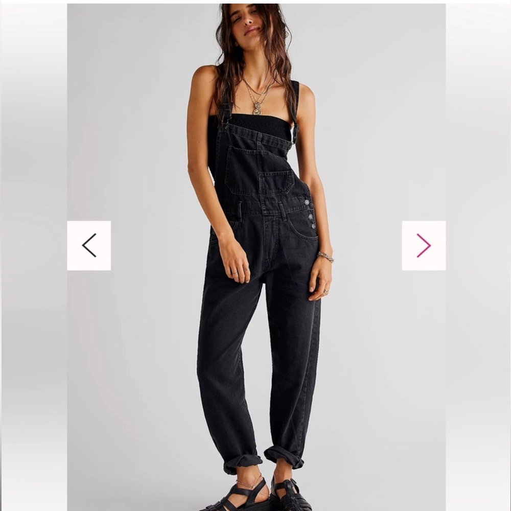 Free People Black Denim Overalls